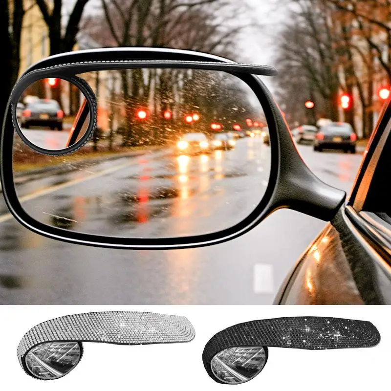 Car Blindspot Mirrow Adjustable Rhinestone Rear View Mirrow Elegant Round Side Rear View Mirrow High Transparency Blindspot