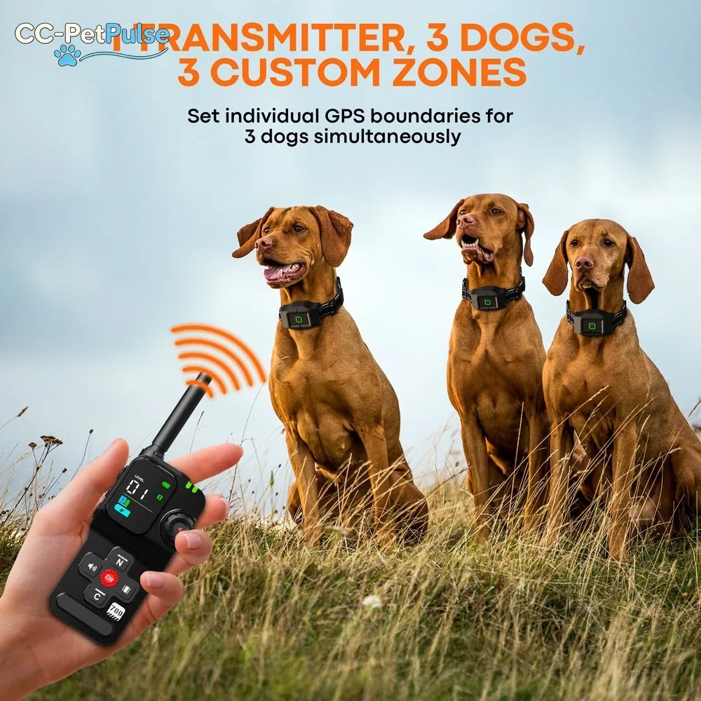 CC-PetPulse Smart Precise GPS Fence Range 2600FT Outdoor Electric Training Shock Dog Collar  Containment System Dual LED Light