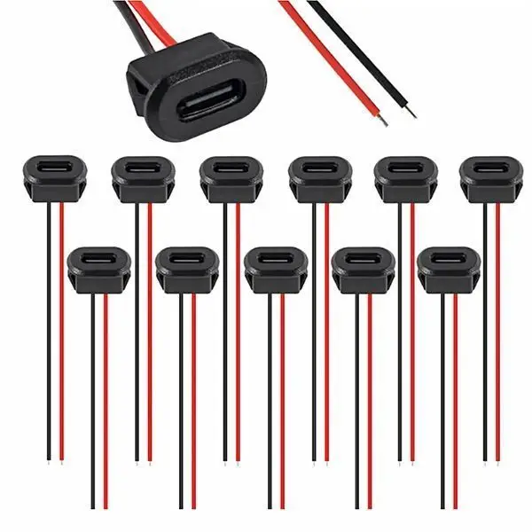 Type-C female socket 2-wire injection glue direct pressure black and white solder wire elliptical ribbon charging interface