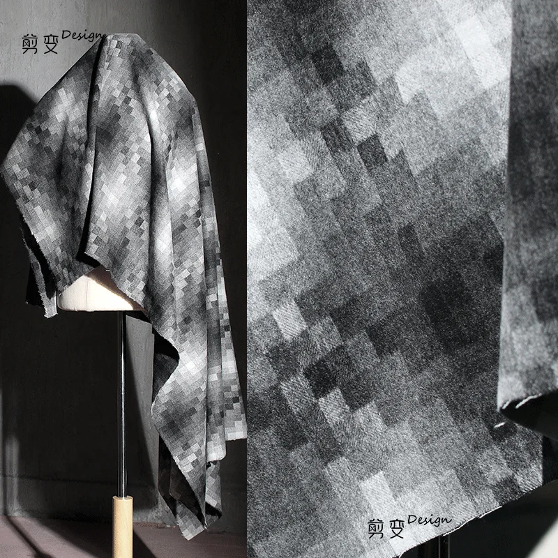 Mosaic Plaid Geometric Pattern Fabric Wool-like Woolen Gradient Clothing Pants High-End Designer Fabric Trench Coat Fabric