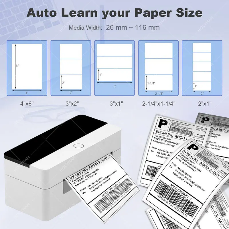 Holyhah Shipping Label Printer Thermal Label Printer 4X6 Barcode Printer USB Bluetooth WIFI High Speed Label Maker