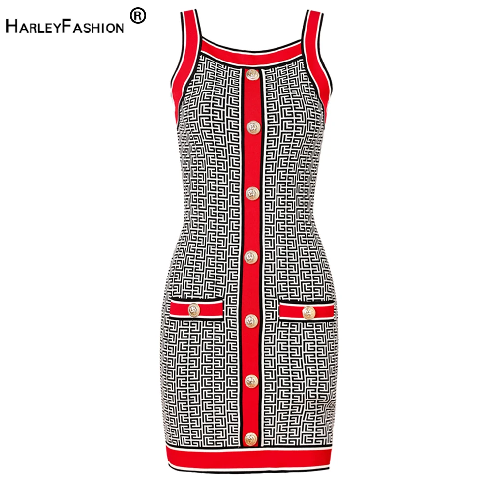 

Summer High Quality Women Vest Knitting Dress Sleevless Geometrical Pattern Bodycon Mini Sexy Female Clothing