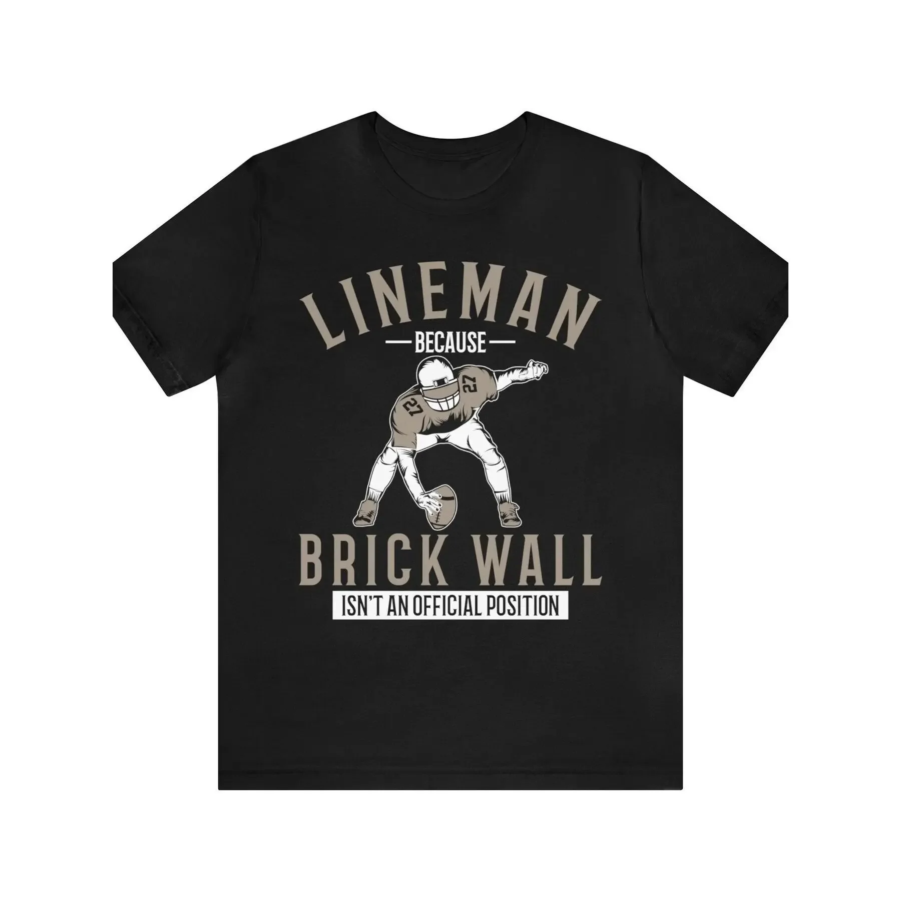Black Short-Sleeve Tee with Humorous Football Lineman Graphic & 