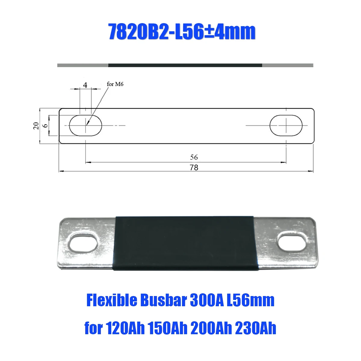 Lifepo4 Battery Flexible Busbar 72mm 300A Lithium Battery Straps Clips Stud Connecting Bars Pure Copper For LFP 280K 230Ah 280AH