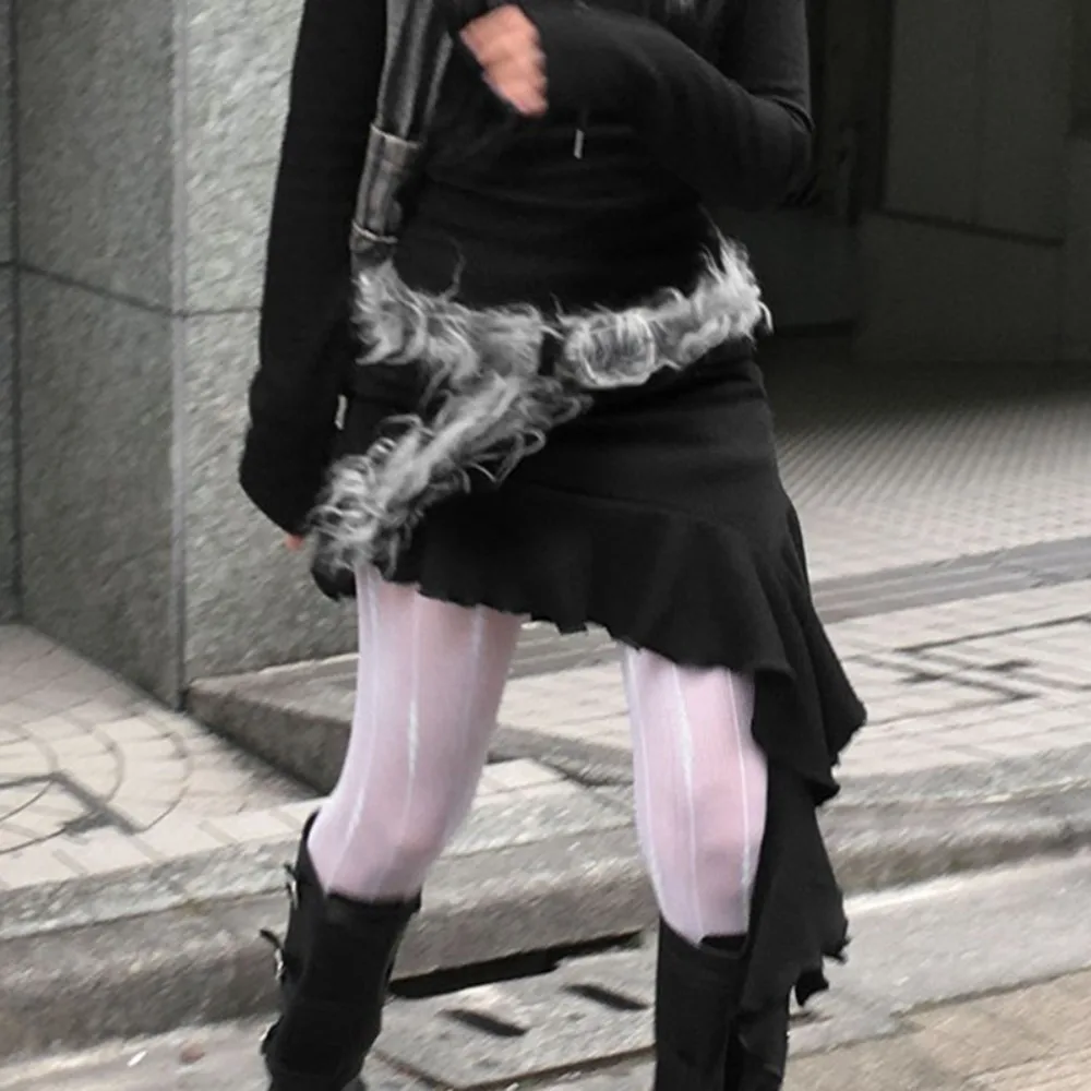 

Trendy Vintage Gray Longhair Belt Y2K Jeans Decor Faux Fur Leather Belt Hip-hop Chic Furry Waistband Streetwear