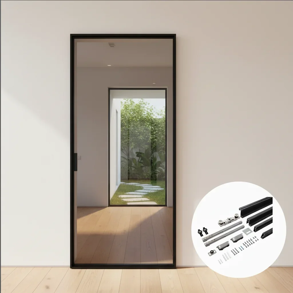 Millions of Sets Sold Europe Mirror Interior Door Hardware Kits Ghost Invisible Door System Frames Trackless Magic Door Kits
