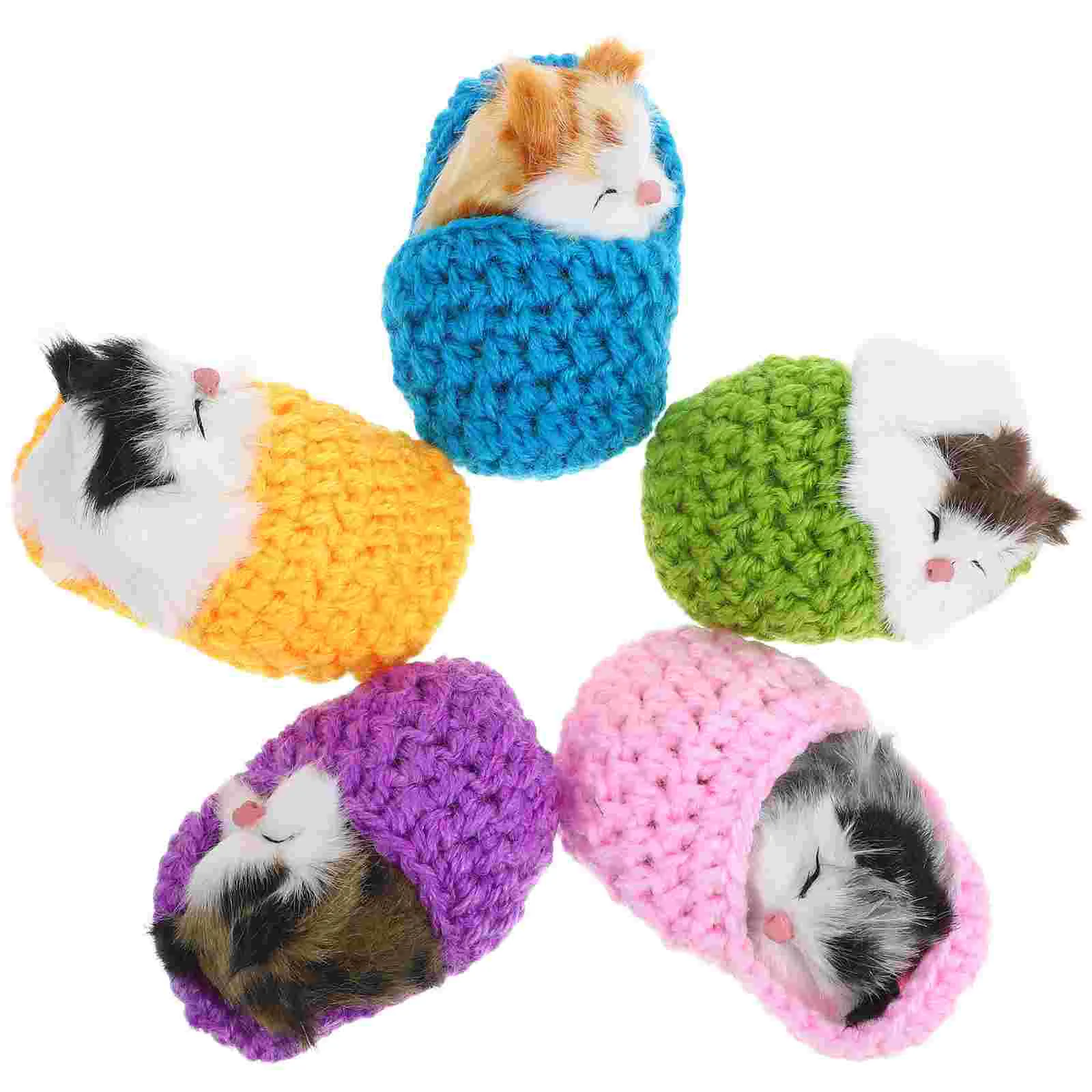 Modelo em miniatura brinquedos para crianças, Slipper Nap Cat, Baby Yarn Fiber, gatos artificiais, 5 pcs