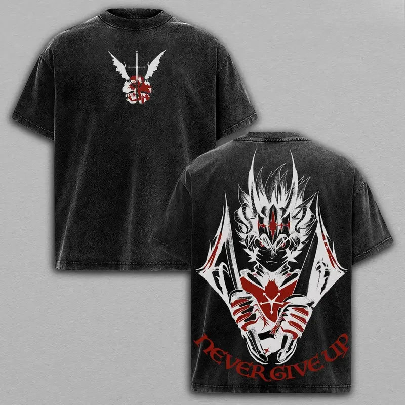 Asta Black Clover Anime Graphic T Shirt Men Short Sleeve Cotton Tshirts Vintage Washed Tee Harajuku Male Casual Loose T-shirt