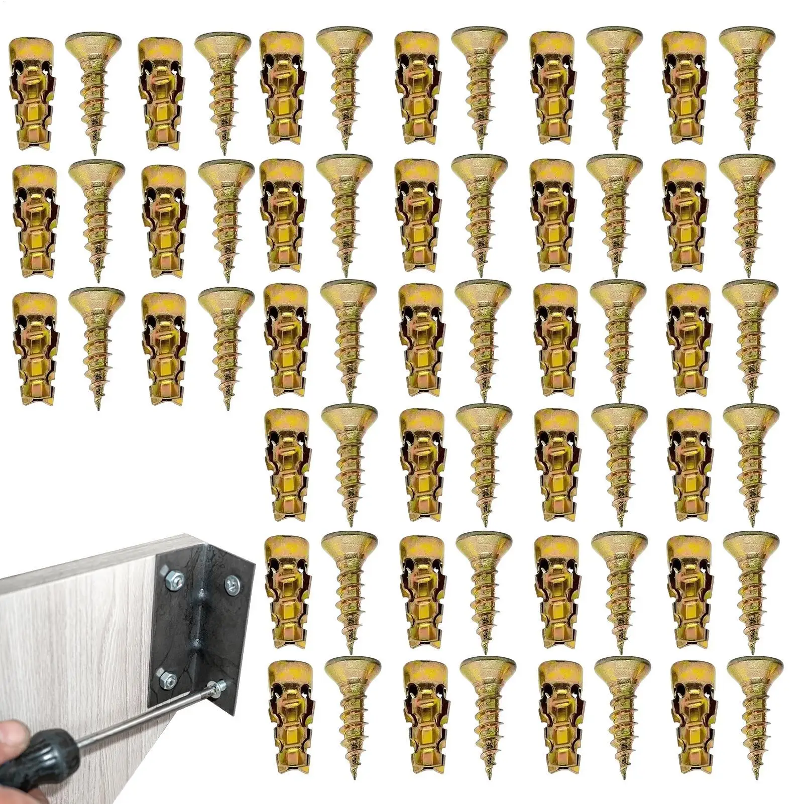 Carbon Steel Short Expansion Screw Set Stable Wall Fixing Anchors for Cabinet Wardrobe Door Kitchen Bathroom Fixtures