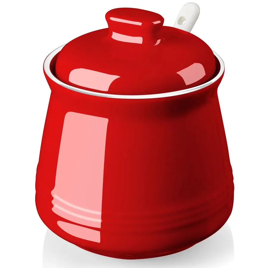 

Bowl with Lid and Spoon, 12 oz Ceramic Sugar Bowl with Spoon, Sugar Container for Coffee Bar, Sugar Jar Sugar Dispenser Bowl, Re