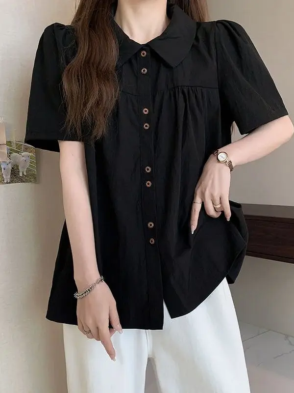 

New plus Size Loose Fitting Short Sleeve T-Shirt for Women Street Style Hip Hop Loose Fit Doll Collar Top Outerwear Summer