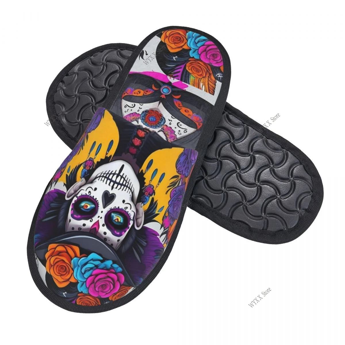 Fur Slipper For Women Men Fashion Fluffy Winter Warm Slippers Mexican Catrina Girl Day Of The Dead Sugar Skull House Shoes