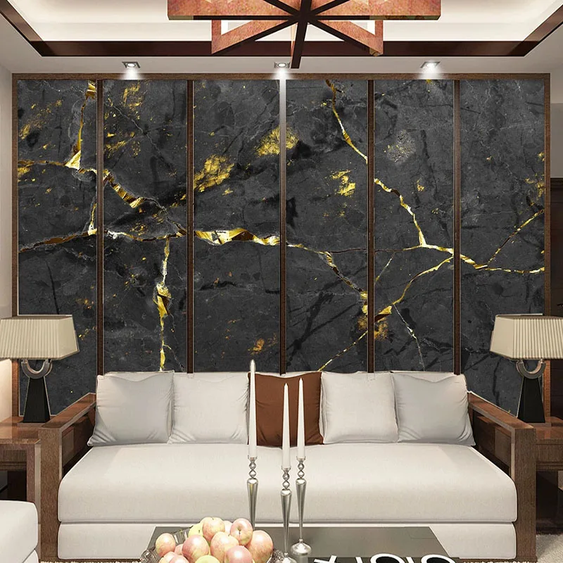Papel tapiz De mármol dorado y Negro 3D, Mural personalizado De cualquier tamaño, sala De estar, TV, sofá, dormitorio, luz De lujo, Fresco
