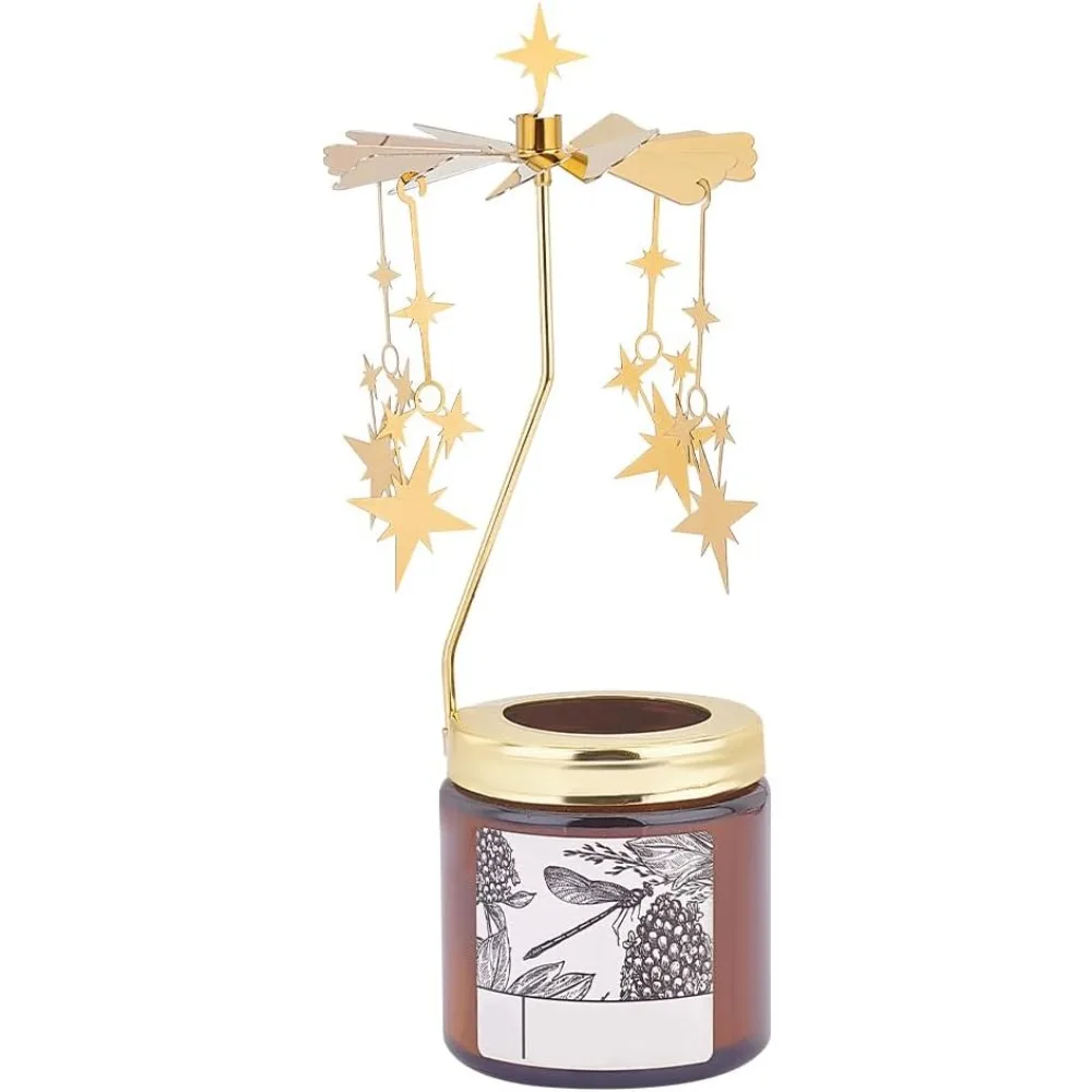 Drehbarer Kerzenhalter, Stern-Spinning-Kerzenhalter, goldfarbenes Metall, drehende Windmühle, Kerzenständer, Kerze, Teelichthalter für Geburtstag