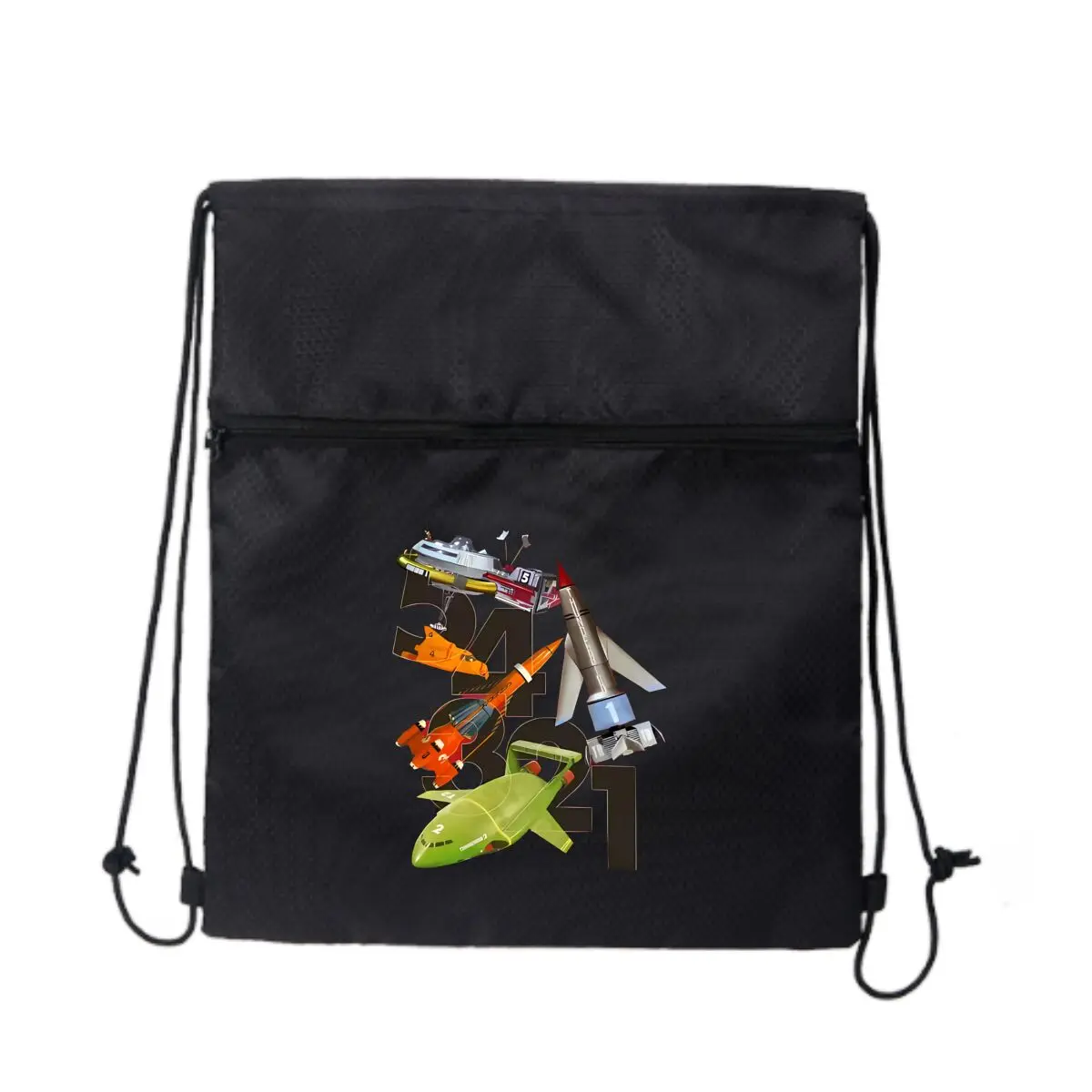 

Boat Rocket Whimsical Art Черная сверхлегкая уличная сумка на молнии на шнурке идеально подходит для коротких походов