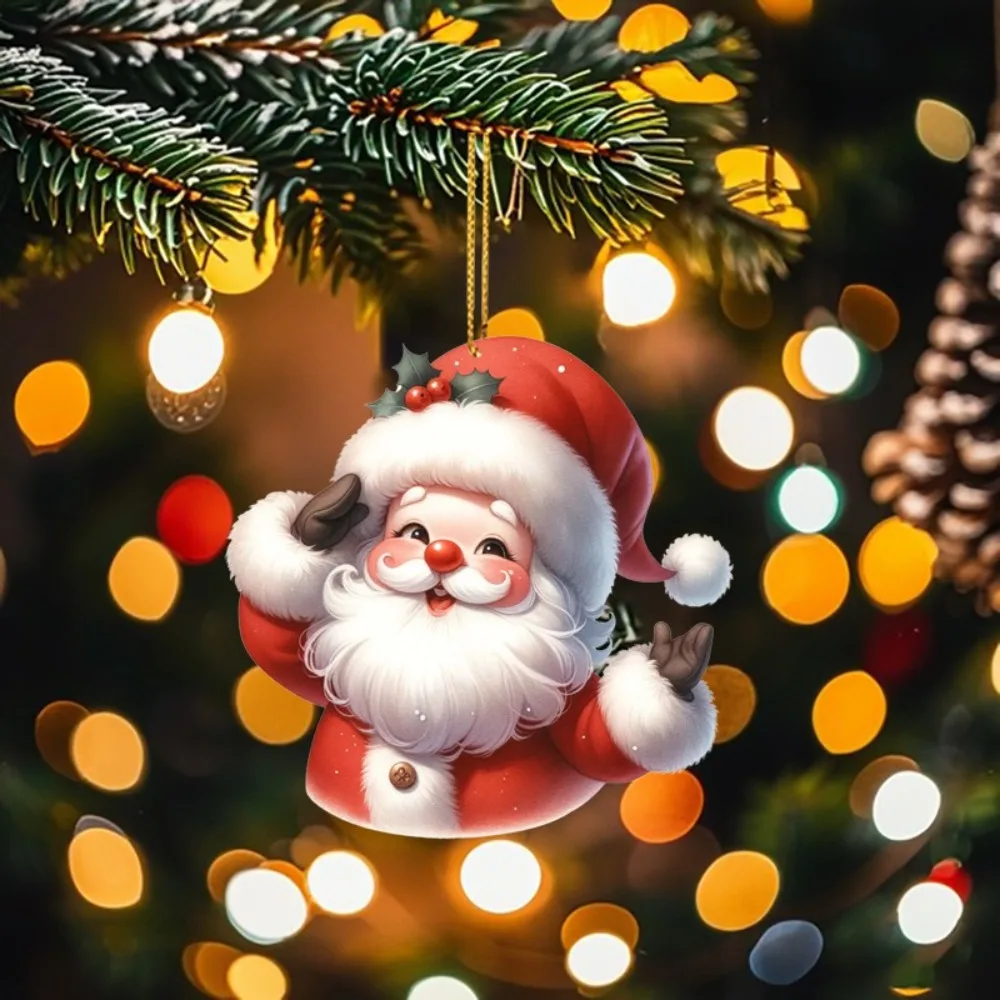 Leuke 2D Mini Kerstman Oude Man Acryl Kerst Hangende Cartoon Hangende Accessoires Thuis