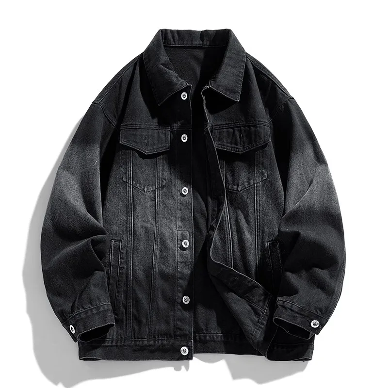 

Новая весенне-осенняя мужская джинсовая куртка, винтажная свободная джинсовая верхняя одежда с отложным воротником, пальто, мужская модная уличная джинсовая куртка для пар
