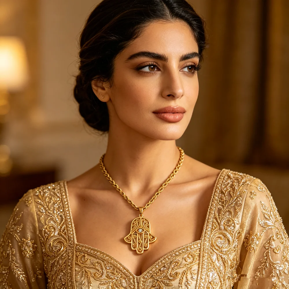 Arabian Fashion Pendant Necklace - Hollow Palm Shape - Suitable for Various Occasions. Moroccan Metal Accessories.