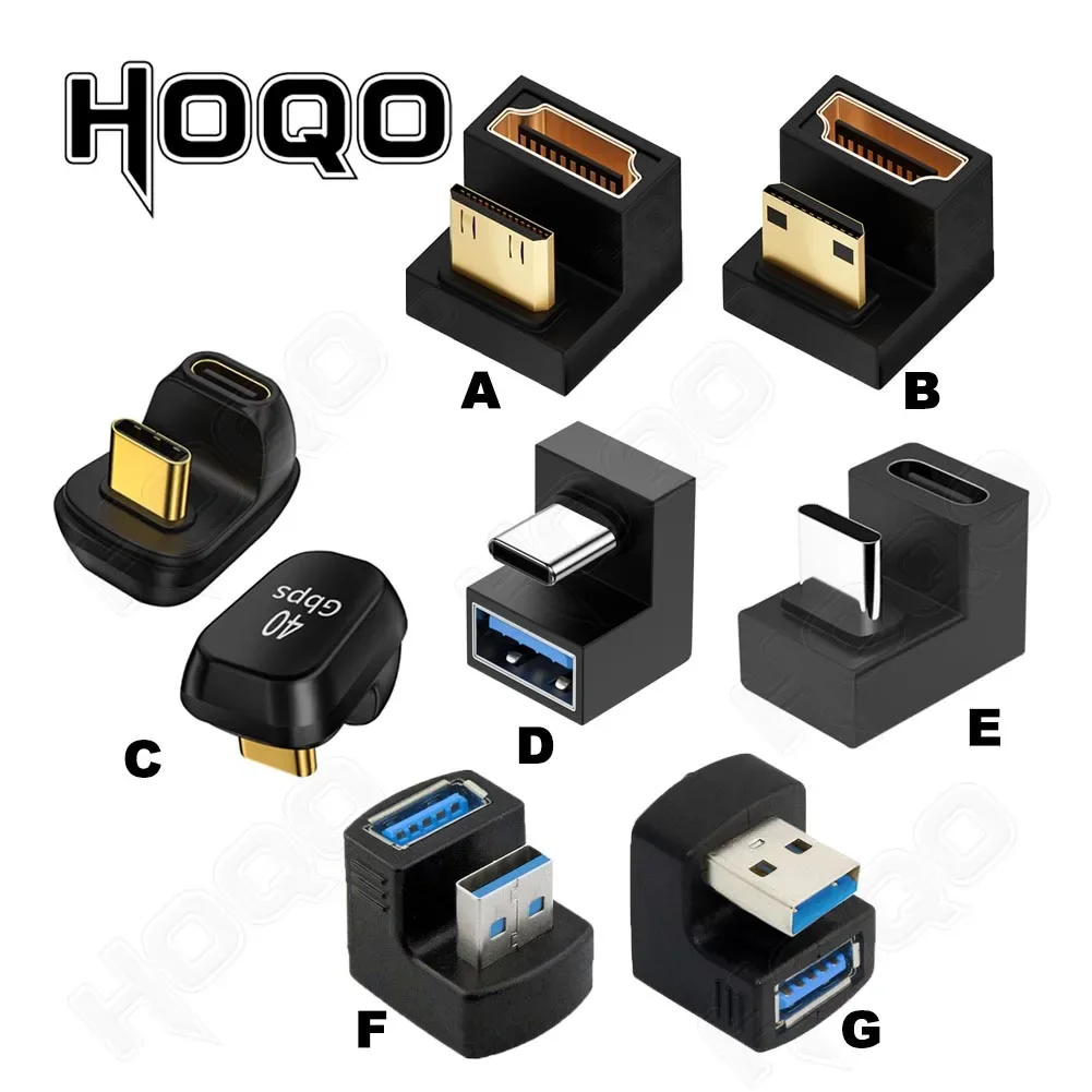 360 Degree U-shaped Mini HDMI gender Adapter USB3.2 Type-c Adapter USB Male to Female Extension USB C Converter HD 2.1V 8K 60Hz