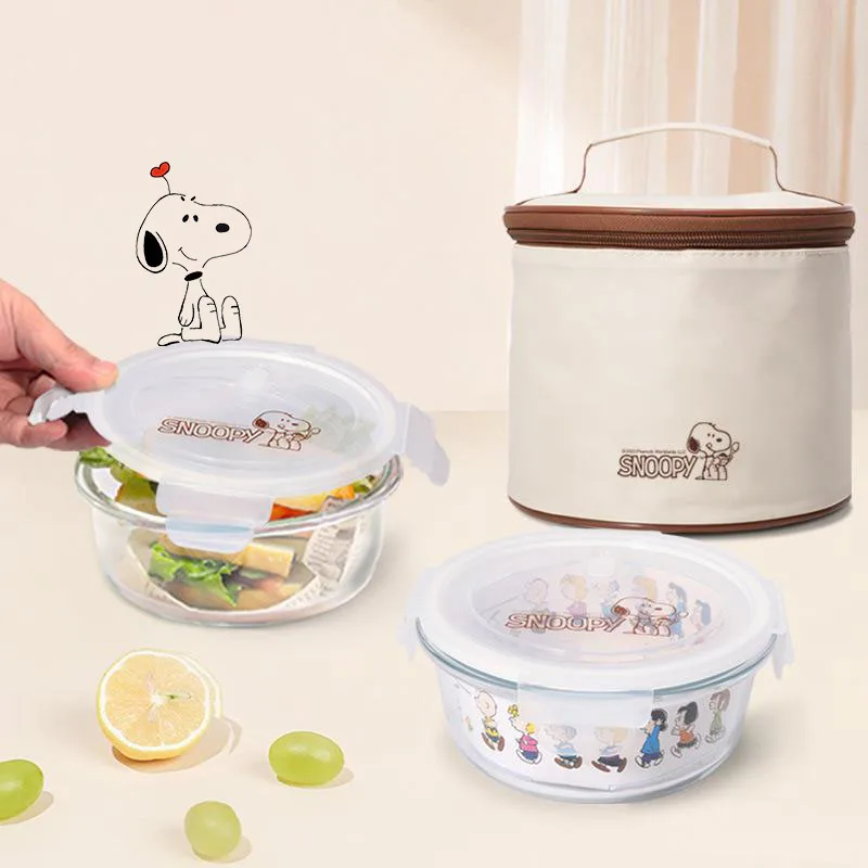 

Glass Box Suit Microwave Oven Heating Special Bowl Students Office Workers Portable Lunch Box Kawaii Snoopyed New Design