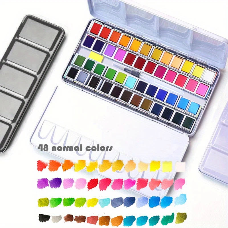 Ginflash 24/48colors Solid Pigment Watercolor Paints Set With Water Color Portable Brush Pen Professional Painting Art Supplies