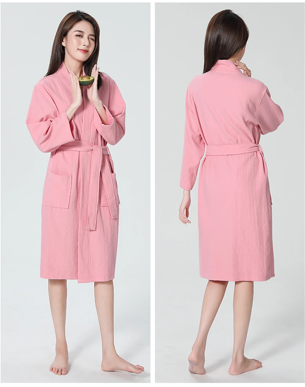 Couple Bathrobe Kimono Nightgown Hotel Thin Lace-up Absorbent Yukata Sleepwear Women's Men's Solid Color Robe Homewear Pajamas