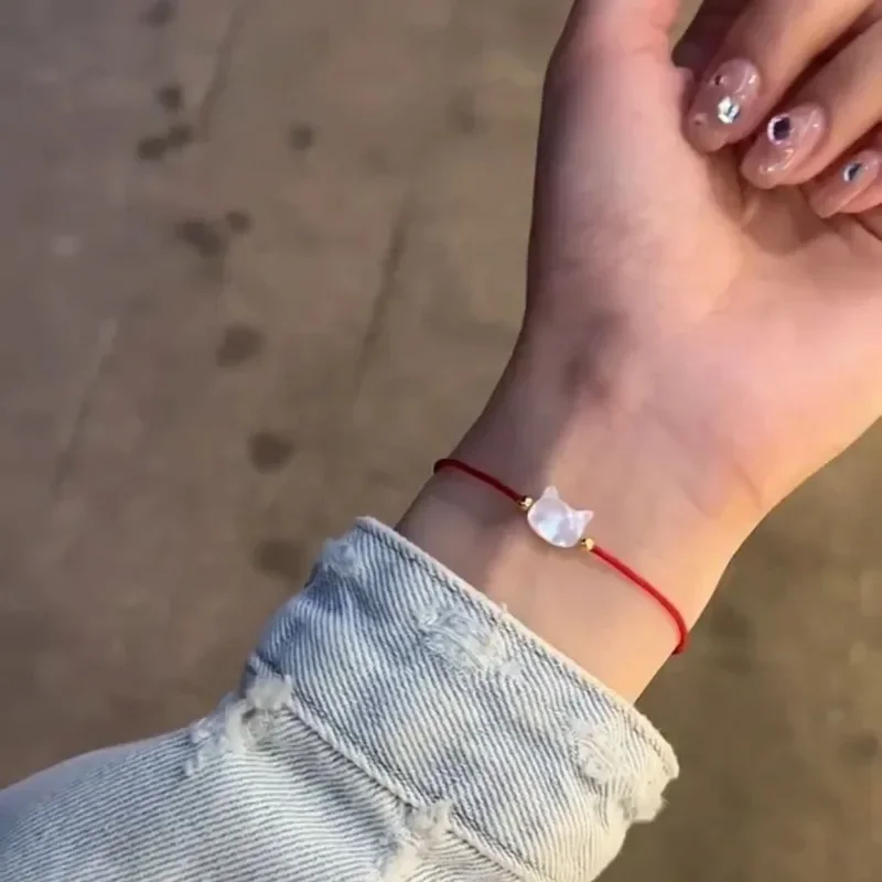 Cute Cat Bracelet Women Men Hand Woven Black Red Hand Rope Adjustable Charms Couple Bracelets Gift  Fashion Jewelry Accessories