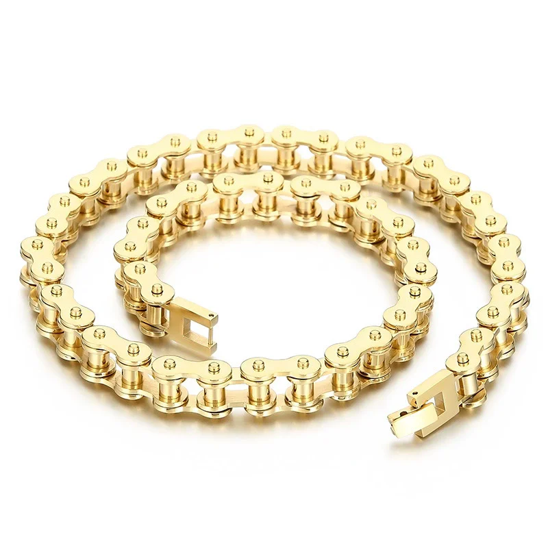 11MM Punk Gold Color Motorcycle Bicycle Chain Necklace Bracelet Men Women Hiphop BlackStainless Steel Bike Biker Choker Jewelry