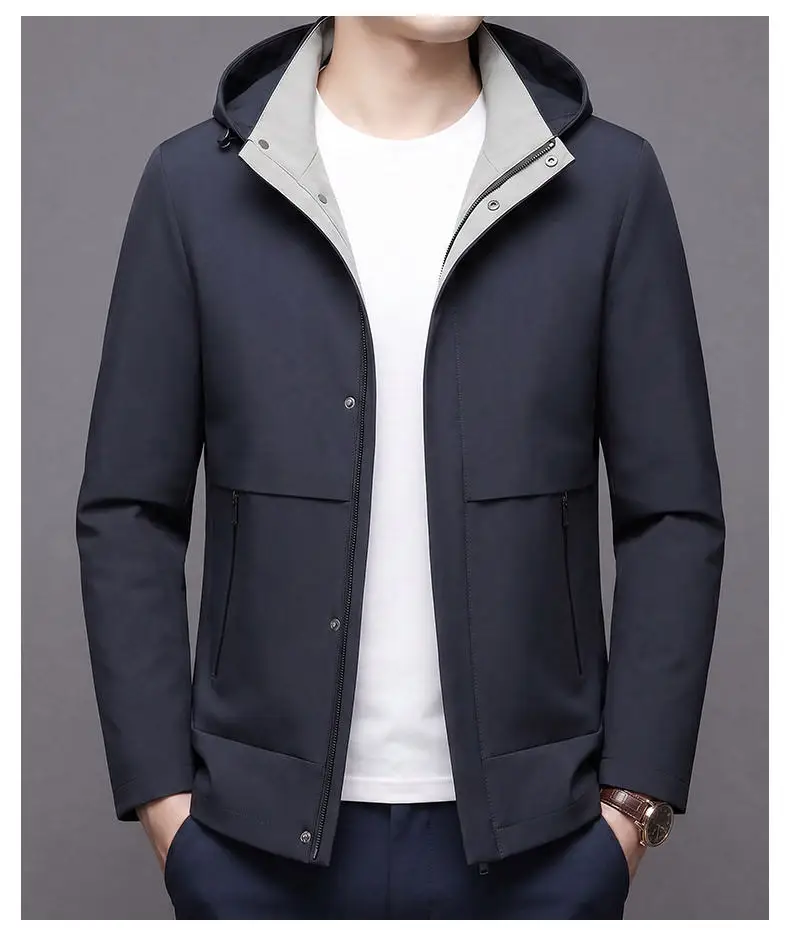 Hochwertige Herren-Freizeitjacken mit Kapuze 2026 Frühling Herbst Outdoor Reißverschluss-Windbreaker Tägliche Kleidung Lockere Einfarbige Mäntel – Detail 9