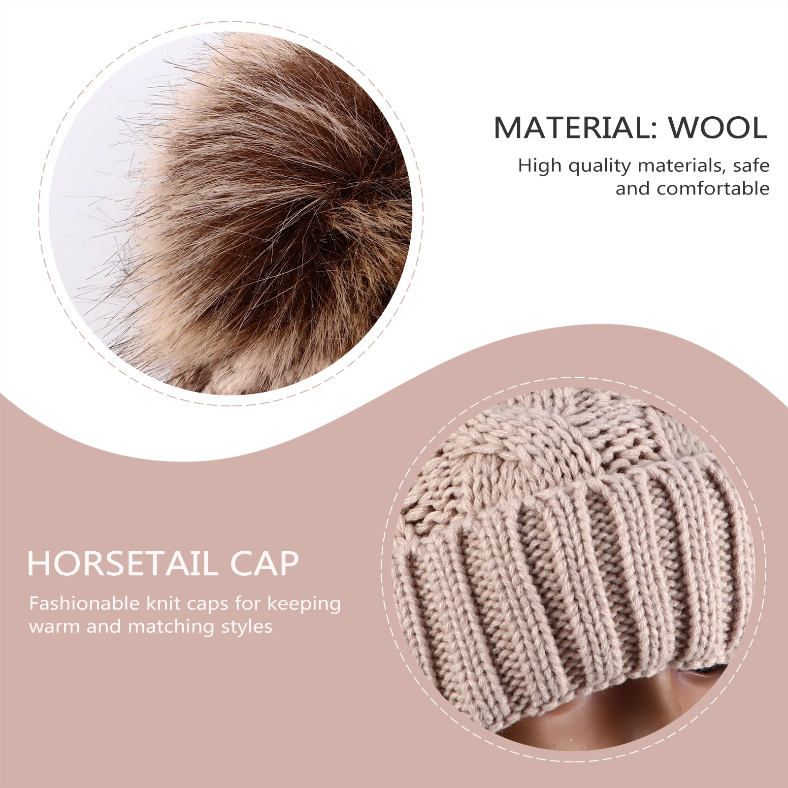 

Women's Beanie Premium Material Hat Female Knitted Cap Ponytail Earflaps Warm Woolen Yarn
