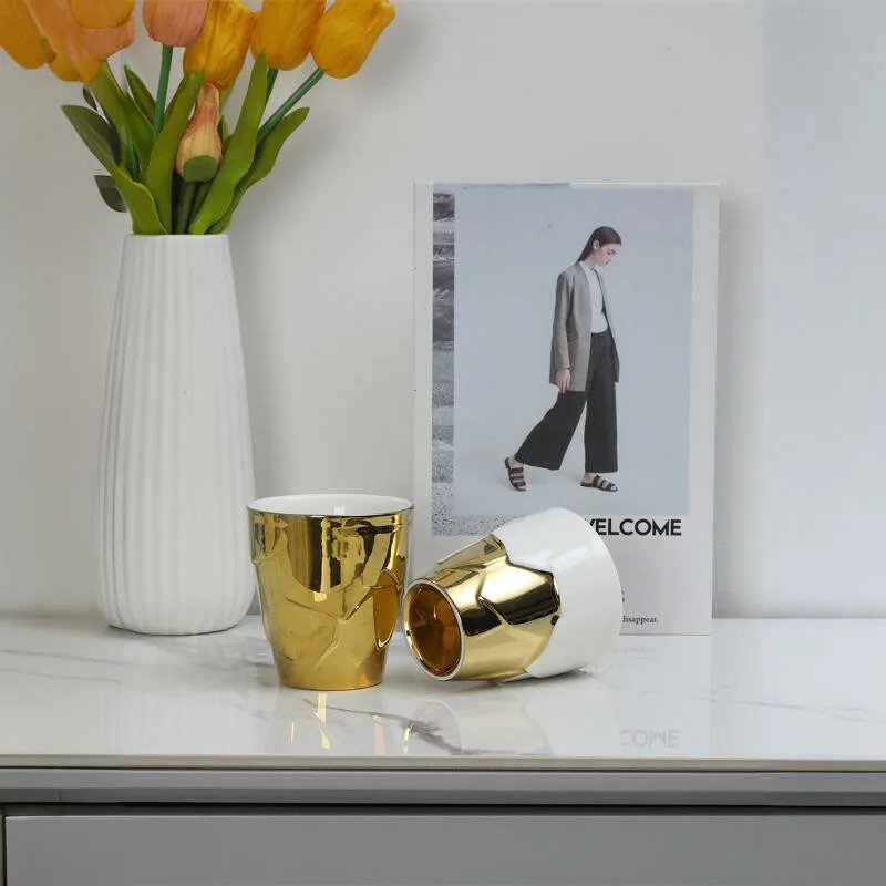 

Electroplated Ceramic Cup Designed Goblet Home Coffee Cup Couple Small Cup Light Luxury Mug Good Looking Afternoon Tea Cup