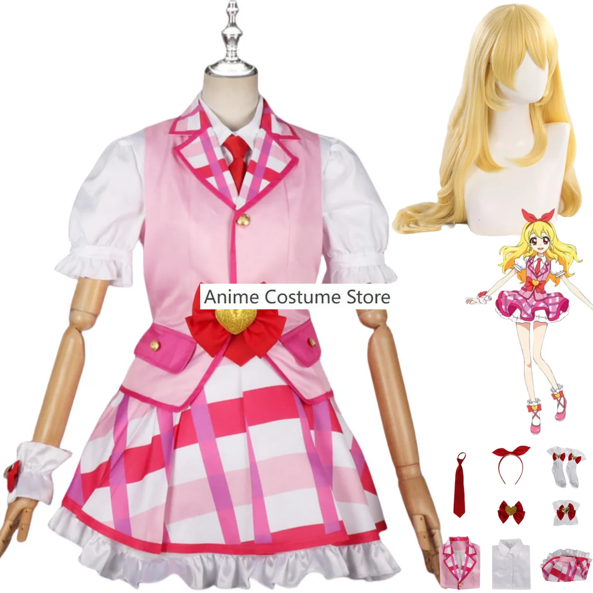 

Костюм для косплея аниме Aikatsu!Hoshimiya Ichigo, парик, розовая форма JK, юбка для взрослых женщин, милый костюм для маскарада, бала