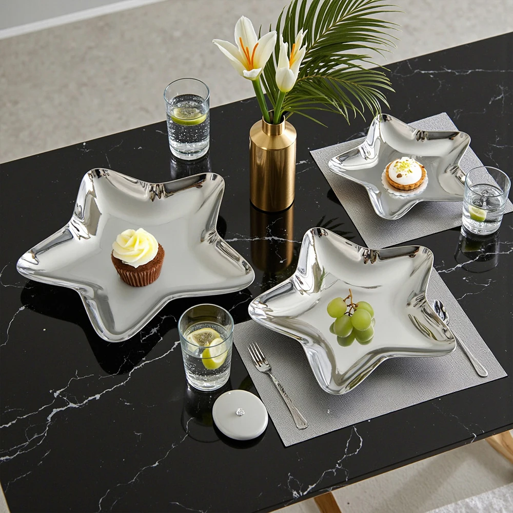 

Набор металлических подносов в винтажном стиле, тарелки в форме звезды, многоцелевое использование для ежедневного домашнего декора, железное блюдо, держатель для закусок и десертов