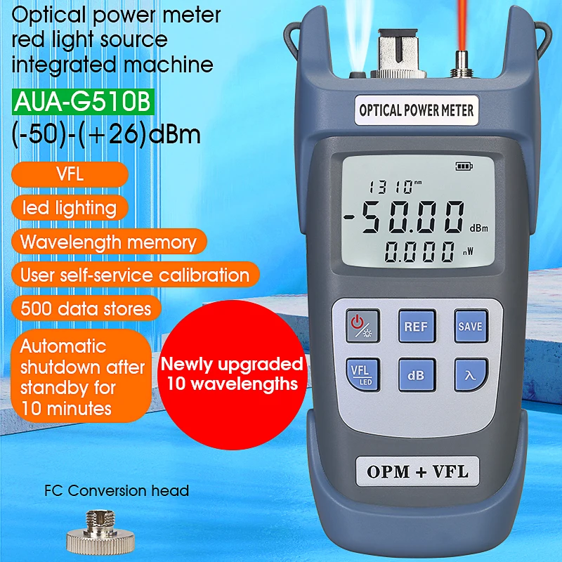 COMPTYCO AUA-G510B All-in-one Optical Power Meter (OPM) Visual Fault Locator (1/10/15/30/50MW VFL) FTTH Fiber Optic Cable Tester