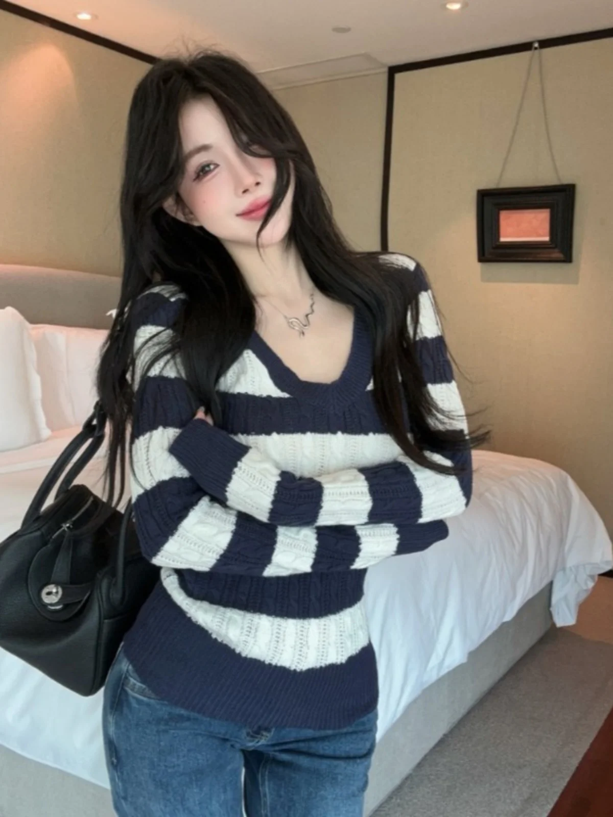 korean-sle-long-sve-v-ne-knitwear-autumn-winter-retro-color-blo-stripe-pattern-base-layer-top-faionable-twist-desi