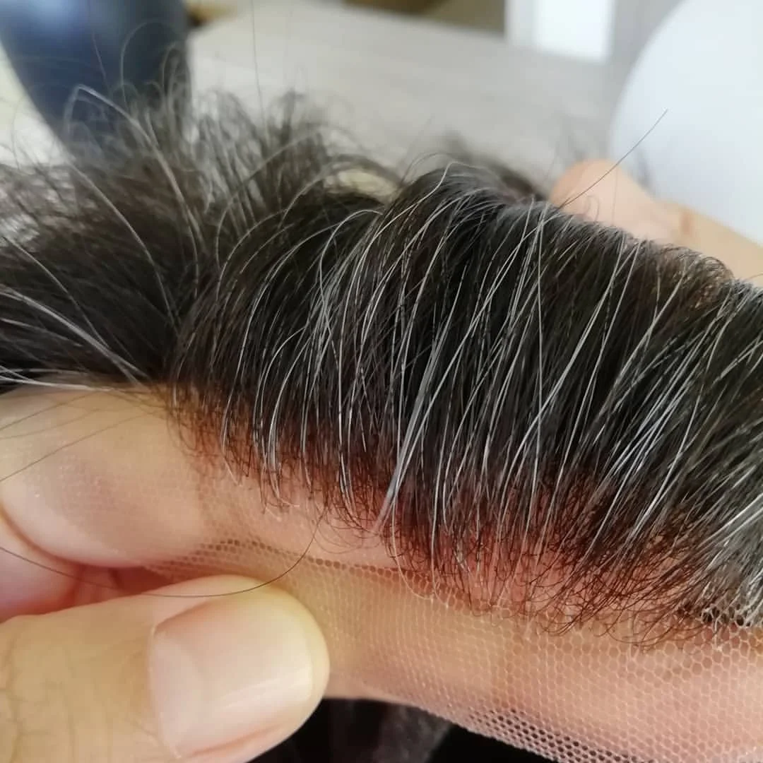 남성용 Toupee 인모 가발, 10 인치 x 8 FPM 보철 유닛 패치, 10mm 곱슬 웨이브 Toupee 헤어, 실제 인간 교체