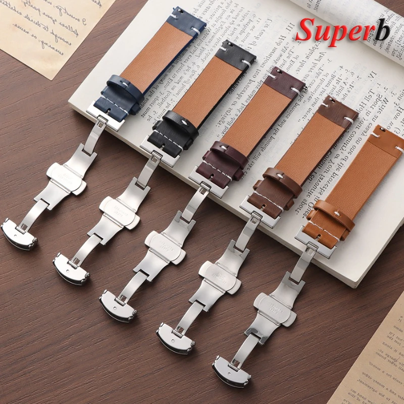 خمر النفط الشمع بولي Leather الجلود حزام الساعات 18 مللي متر 20 مللي متر 22 مللي متر معصمه خياطة حزام لأوميغا ل Seiko حزام (استيك) ساعة فراشة المشبك