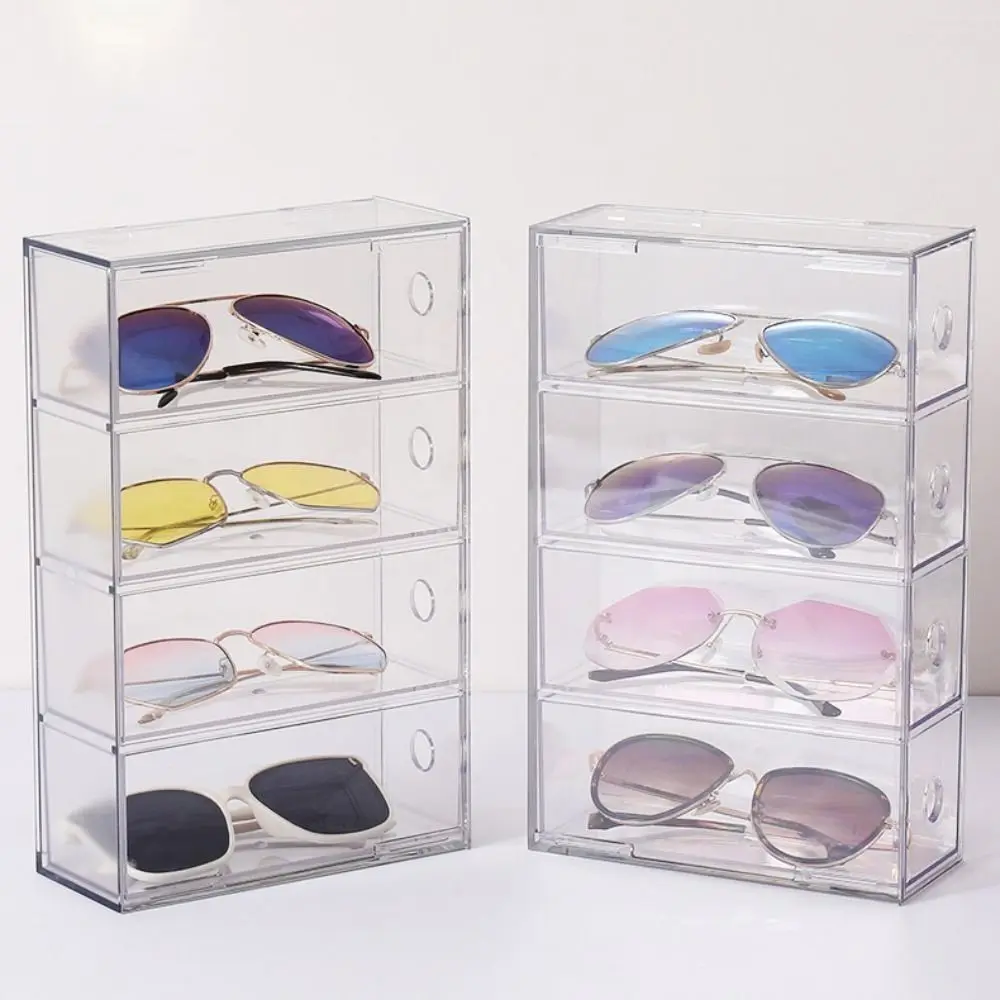

New Four Layers Acrylic Glasses Case Desktop Display Sunglasses Case Transparent Dustproof Glasses Storage Box