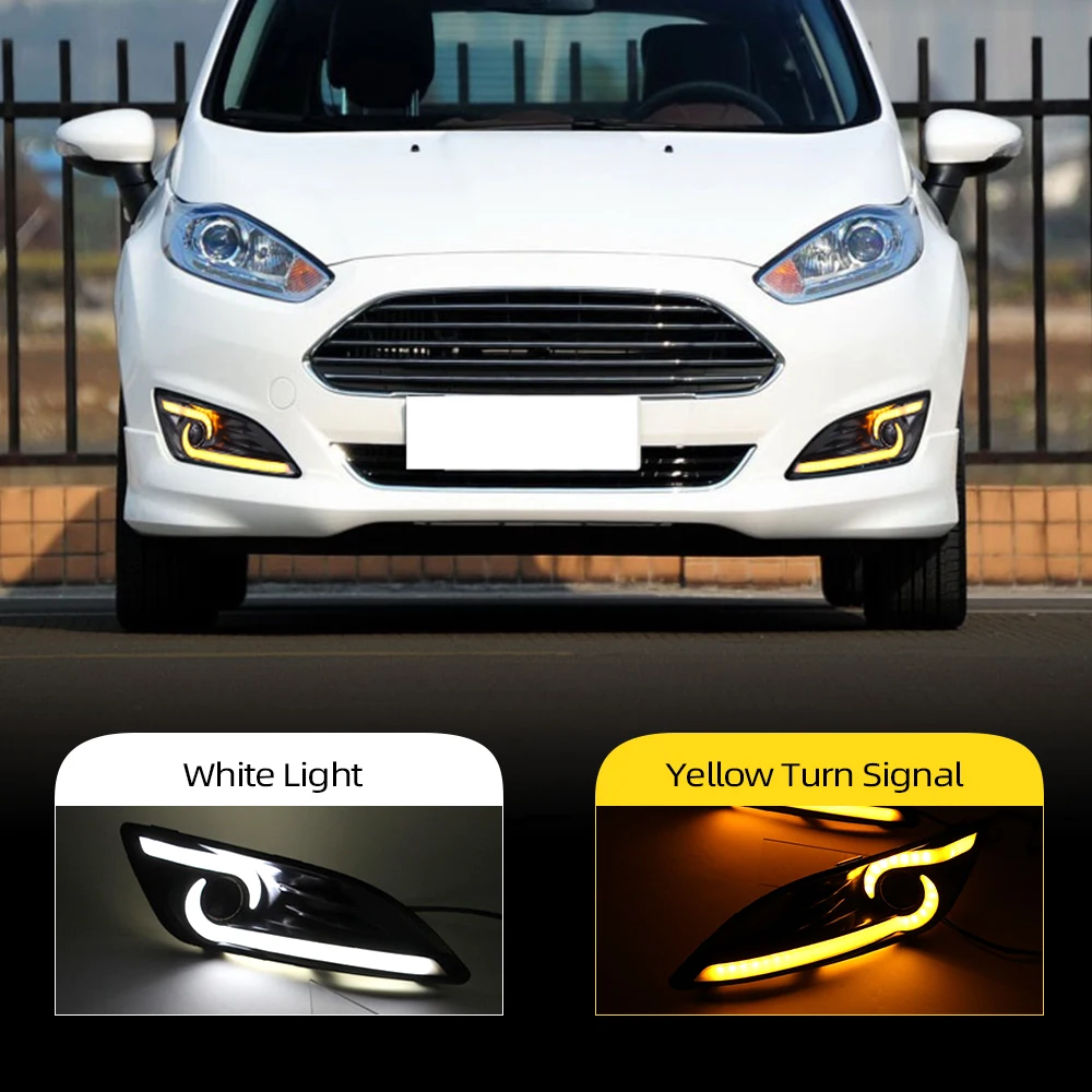 

1Pair DRL For Ford Fiesta 2013 2014 2015 2016 Daytime Running Lights Fog head Lamp cover Daylight car styling
