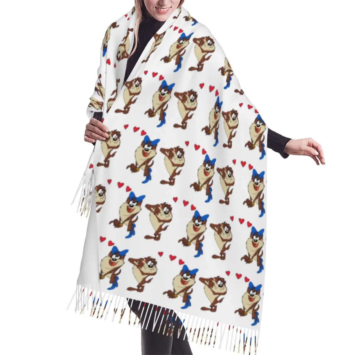 

Funny Tasmanians Cartoon Fashion Versatile Scarf Wrap for Women Long Winter Warm Tassel Shawl Unisex Taz Devil Scarves