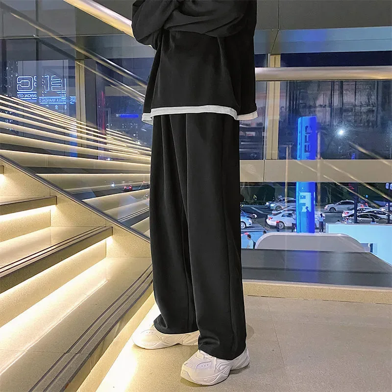 Black Men\'s Sweatpants Loose Straight Casual Mopping Pants Spring Solid Color Versatile Oversized Wide Leg Sports Trousers 3XL