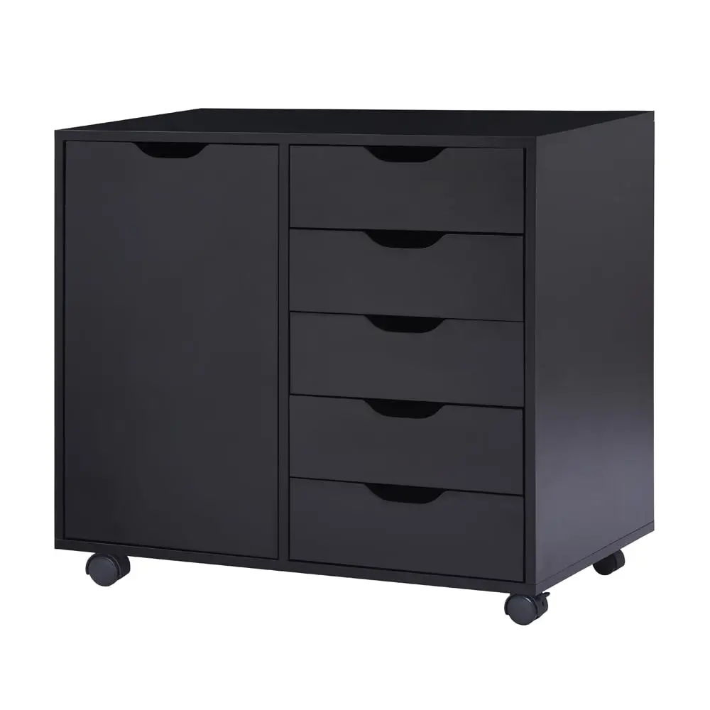 5-Drawer Rolling Office File Cabinet With Wheels & Lock, Mobile Storage Organizer For Home Office, Black, Customized