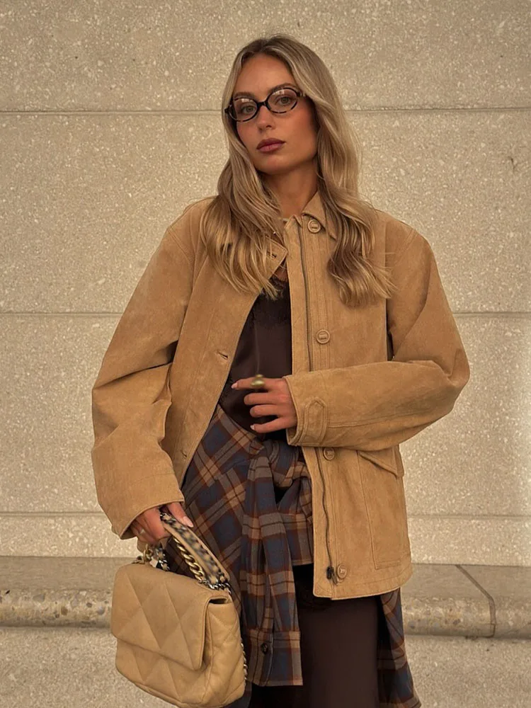 HH otoño moda mujer chaquetas sólido cuello vuelto bolsillos de manga larga de un solo pecho mujer Casual abrigos sueltos