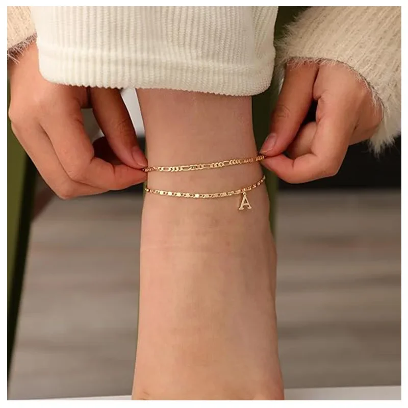 Initial Layered Waterproof Anklet Bracelets for Women
