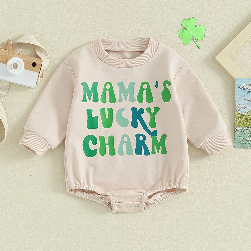 Baby Girls Irish Day Romper Long Sleeve Letter Clover Rainbow Print Sweatshirt Bodysuits Jumpsuits St Patricks Day Outfits