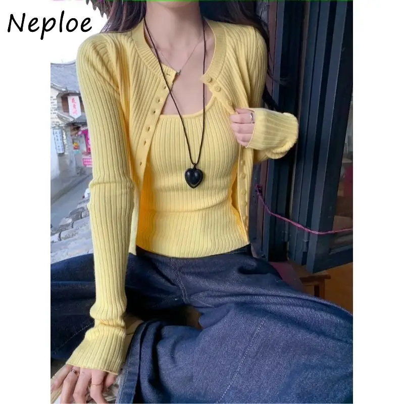 

Neploe Solid Y2K Fresh Sweet Женская одежда с длинными рукавами Spice Gitls с топами в полоску Вязание Sexy Slim Minority New Femme
