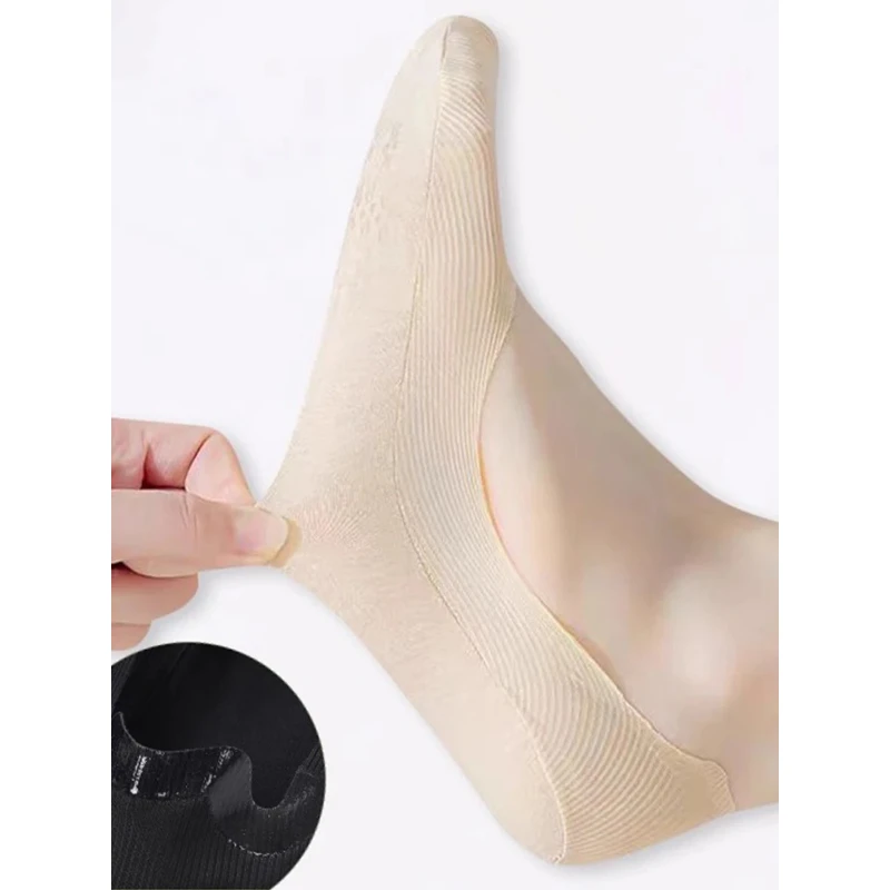 5Pairs Women Socks Breathable Invisible Silicone Non-slip Solid Color Boat Sock Comfortable High Quality No-Show Sox Ultra-thin view 6
