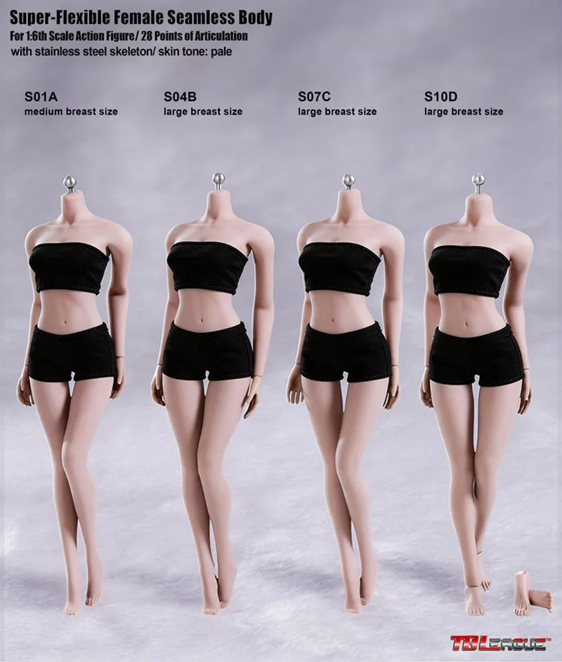 

TBLeague S01A S04B S07C S10D 1/6 Super Flexible Female Seamless Body 12'' Mid Large Bust Pale Skin Figure Action Model