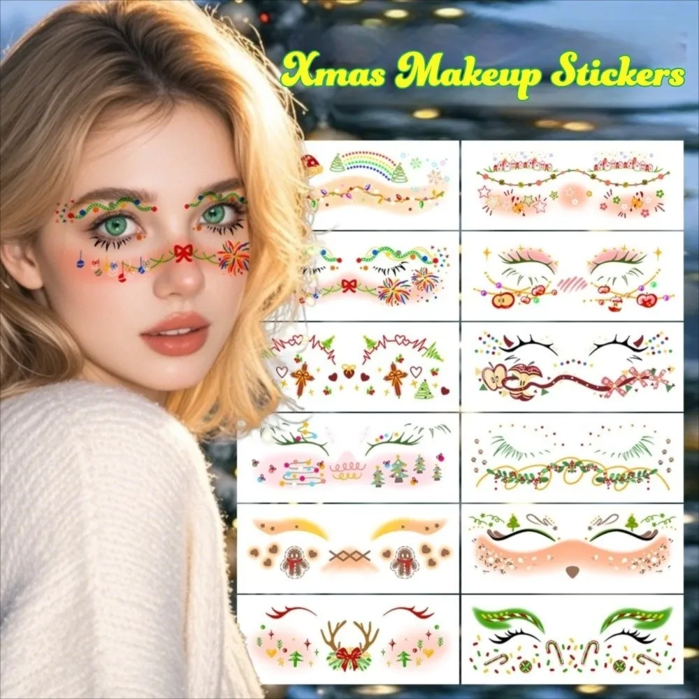 

12pcs Creative Art Decals Christmas Makeup Stickers Face Style Eye Makeup Design Eye Makeup Sticker Face Stickers Girl