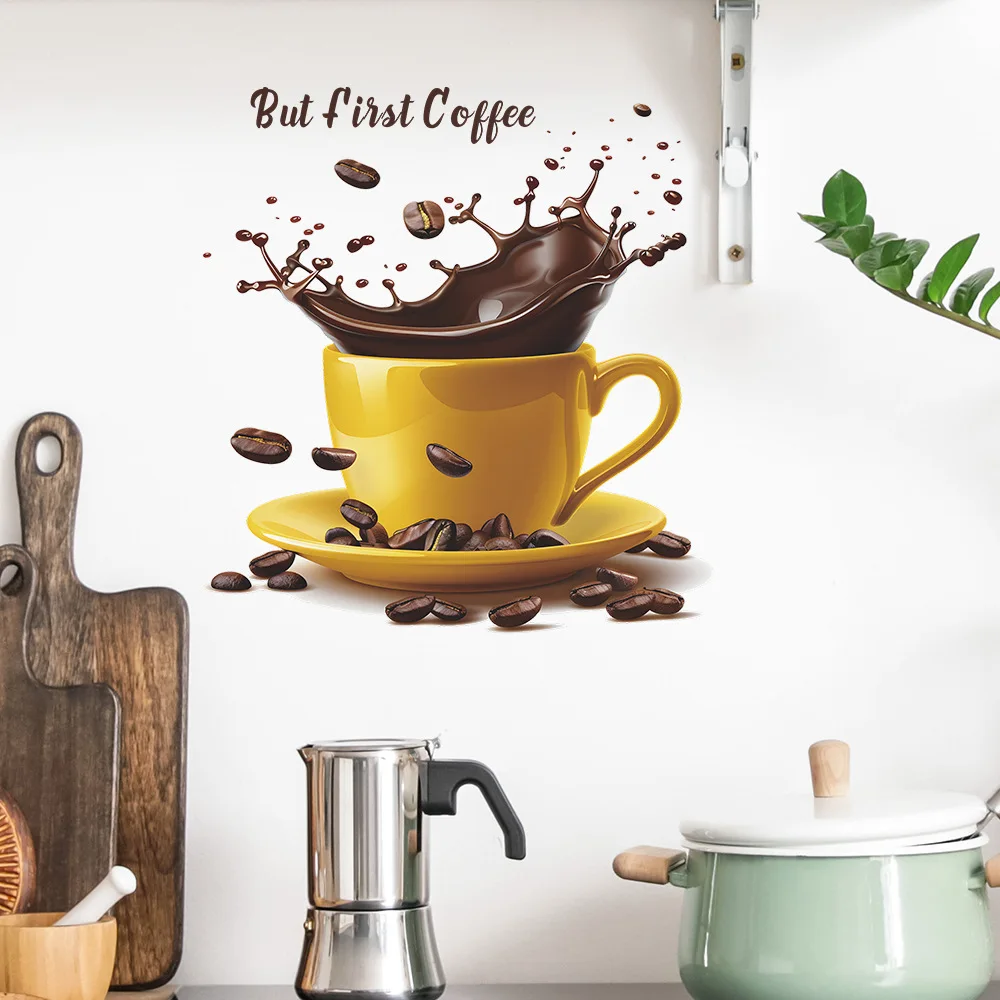 Creative Coffee Cups Wall Sticker For Cafe Background Decoration Wallpaper Living Room Home Decor Beautify Self-adhesive Decals